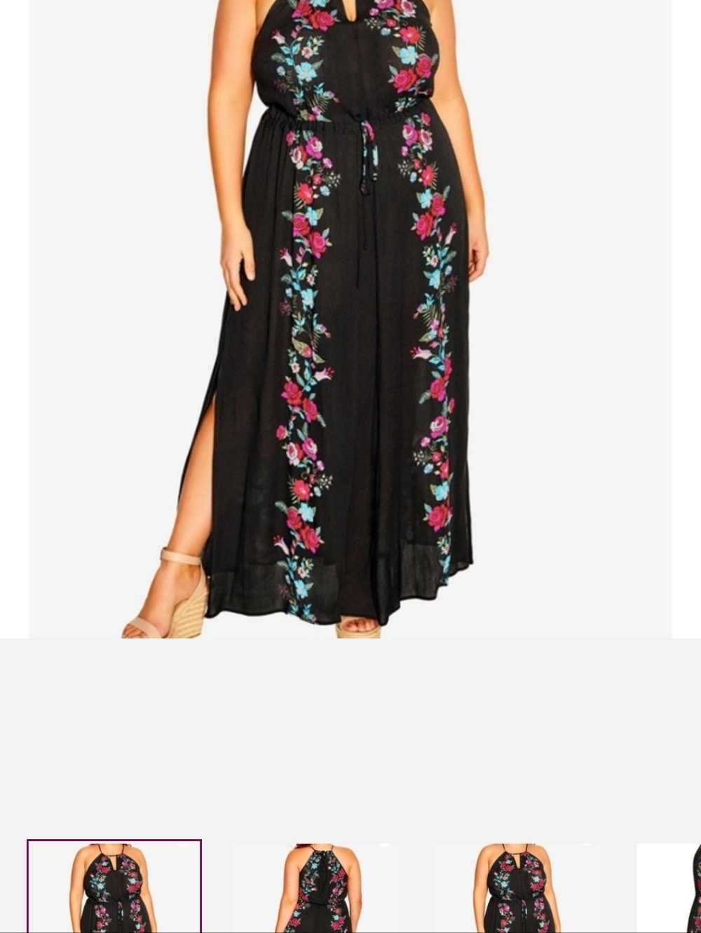 City Chic Black Maxi Skirt with Pink & Blue Floral Embroidery